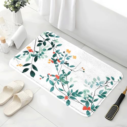 Badezimmermatte Blattgrün Duschteppich Weich Bath Mat Saugfähige Duschvorleger rutschfest Badezimmerteppich Waschbar Badteppich Fußmatte Badezimmer Badmatte (50x80cm) von Homeyang
