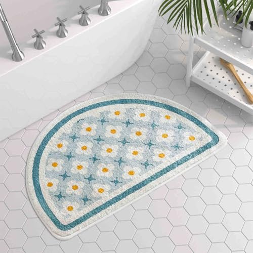 Badezimmermatte Blau Beige Blumen Duschteppich Weich Bath Mat Saugfähige Duschvorleger rutschfest Badezimmerteppich Waschbar Badteppich Fußmatte Badezimmer Badmatte (40x60cm) von Homeyang