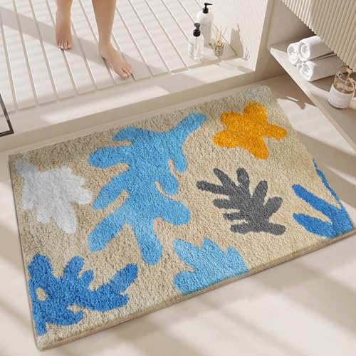 Badezimmermatte Blau Blau Khaki Duschteppich Weich Bath Mat Saugfähige Duschvorleger rutschfest Badezimmerteppich Waschbar Badteppich Fußmatte Badezimmer Badmatte (50x80cm) von Homeyang