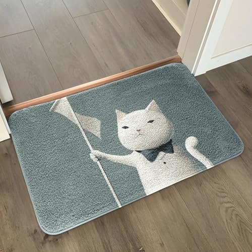 Badezimmermatte Blaue Retro Katze Duschteppich Weich Bath Mat Saugfähige Duschvorleger rutschfest Badezimmerteppich Waschbar Badteppich Fußmatte Badezimmer Badmatte (40x60cm) von Homeyang