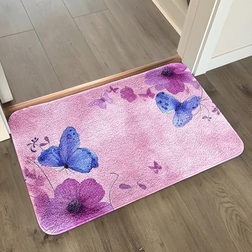 Badezimmermatte Blaue Rosa Blume Duschteppich Weich Bath Mat Saugfähige Duschvorleger rutschfest Badezimmerteppich Waschbar Badteppich Fußmatte Badezimmer Badmatte (50x80cm) von Homeyang