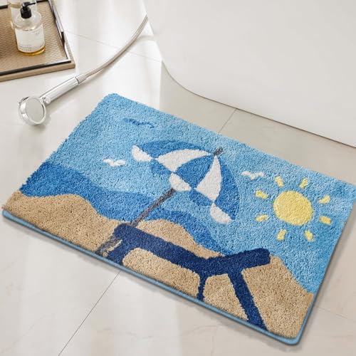 Badezimmermatte Blaue Sonne Meer Duschteppich Weich Bath Mat Saugfähige Duschvorleger rutschfest Badezimmerteppich Waschbar Badteppich Fußmatte Badezimmer Badmatte (50x80cm) von Homeyang