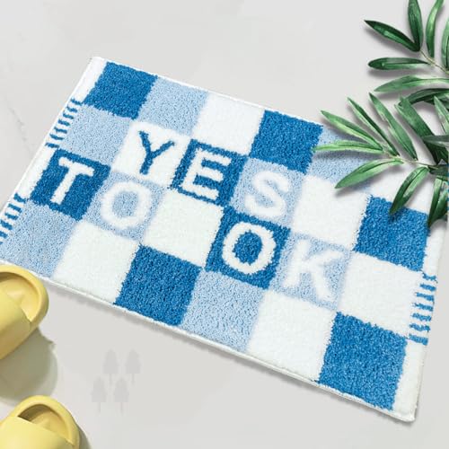 Badezimmermatte Blaue Weiße Geometrie Duschteppich Weich Bath Mat Saugfähige Duschvorleger rutschfest Badezimmerteppich Waschbar Badteppich Fußmatte Badezimmer Badmatte (50x80cm) von Homeyang
