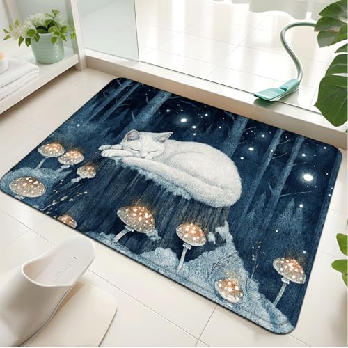 Badezimmermatte Blauer Baum Katze Duschteppich Weich Bath Mat Saugfähige Duschvorleger rutschfest Badezimmerteppich Waschbar Badteppich Fußmatte Badezimmer Badmatte (50x80cm) von Homeyang