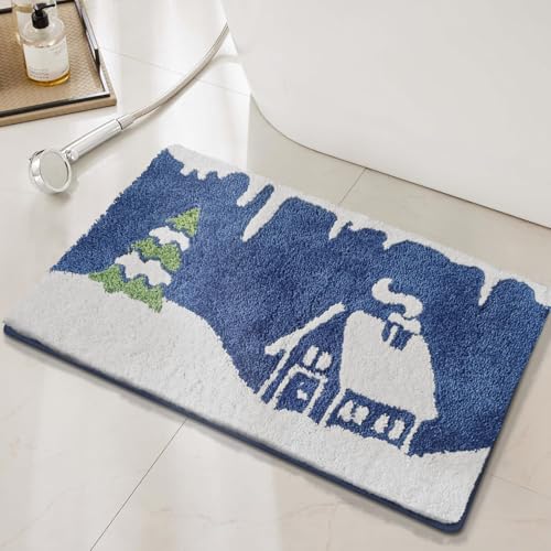 Badezimmermatte Blaues Schneehäuse Duschteppich Weich Bath Mat Saugfähige Duschvorleger rutschfest Badezimmerteppich Waschbar Badteppich Fußmatte Badezimmer Badmatte (40x60cm) von Homeyang