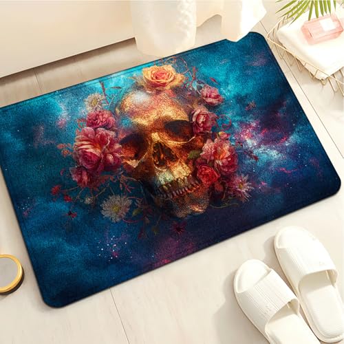 Badezimmermatte Blue Red Flowers Duschteppich Weich Bath Mat Saugfähige Duschvorleger rutschfest Badezimmerteppich Waschbar Badteppich Fußmatte Badezimmer Badmatte (50x80cm) von Homeyang