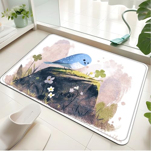 Badezimmermatte Braun Baum Vogel Duschteppich Weich Bath Mat Saugfähige Duschvorleger rutschfest Badezimmerteppich Waschbar Badteppich Fußmatte Badezimmer Badmatte (50x80cm) von Homeyang