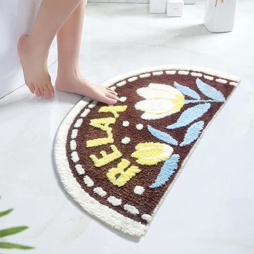 Badezimmermatte Braun Beige Blume Duschteppich Weich Bath Mat Saugfähige Duschvorleger rutschfest Badezimmerteppich Waschbar Badteppich Fußmatte Badezimmer Badmatte (50x80cm) von Homeyang