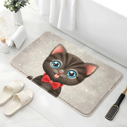 Badezimmermatte Braun Beige Katze Duschteppich Weich Bath Mat Saugfähige Duschvorleger rutschfest Badezimmerteppich Waschbar Badteppich Fußmatte Badezimmer Badmatte (40x60cm) von Homeyang