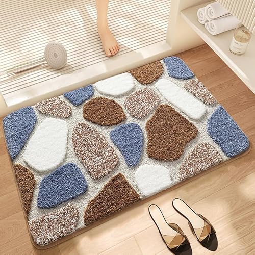 Badezimmermatte Braun Blauer Stein rutschfeste Badematte Saugfähige Bath Mat Weich Flauschig Duschteppich Waschbar Badvorleger Badezimmerteppich Duschvorleger rutschfest (50x80cm) von Homeyang