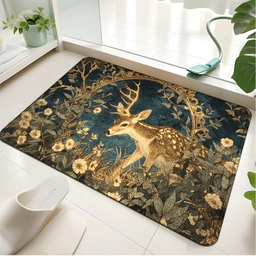 Badezimmermatte Braun Rentier Floral Duschteppich Weich Bath Mat Saugfähige Duschvorleger rutschfest Badezimmerteppich Waschbar Badteppich Fußmatte Badezimmer Badmatte (50x80cm) von Homeyang