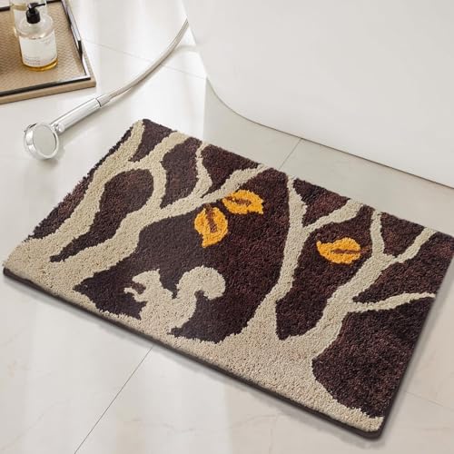Badezimmermatte Braune Baum Blätter Duschteppich Weich Bath Mat Saugfähige Duschvorleger rutschfest Badezimmerteppich Waschbar Badteppich Fußmatte Badezimmer Badmatte (50x80cm) von Homeyang