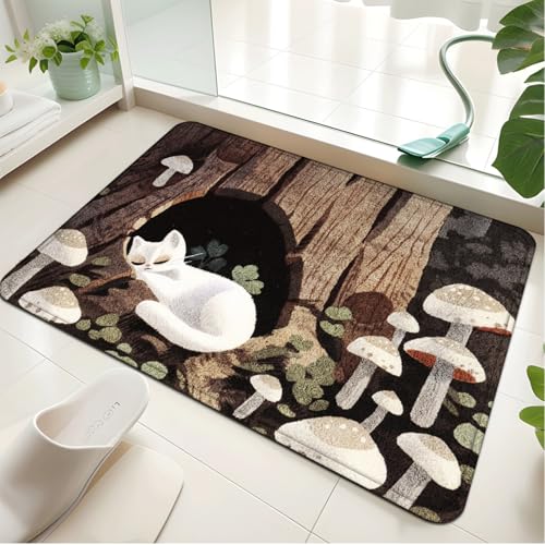 Badezimmermatte Braune Baumkatte Duschteppich Weich Bath Mat Saugfähige Duschvorleger rutschfest Badezimmerteppich Waschbar Badteppich Fußmatte Badezimmer Badmatte (40x60cm) von Homeyang