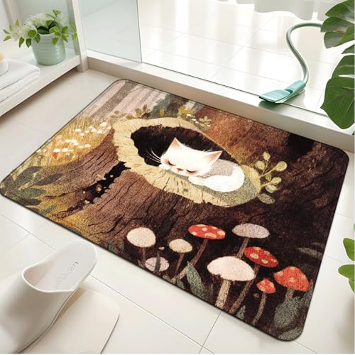 Badezimmermatte Braune Baumkatte Duschteppich Weich Bath Mat Saugfähige Duschvorleger rutschfest Badezimmerteppich Waschbar Badteppich Fußmatte Badezimmer Badmatte (40x60cm) von Homeyang