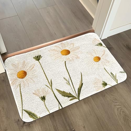Badezimmermatte Daisies Gelb Grün Duschteppich Weich Bath Mat Saugfähige Duschvorleger rutschfest Badezimmerteppich Waschbar Badteppich Fußmatte Badezimmer Badmatte (40x60cm) von Homeyang