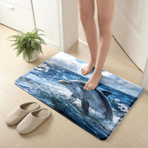 Badezimmermatte Dolphin Blau Schwarz Duschteppich Weich Bath Mat Saugfähige Duschvorleger rutschfest Badezimmerteppich Waschbar Badteppich Fußmatte Badezimmer Badmatte (50x80cm) von Homeyang