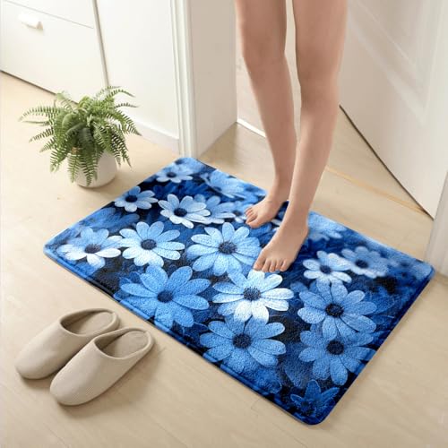 Badezimmermatte Dunkelblaue Blume Duschteppich Weich Bath Mat Saugfähige Duschvorleger rutschfest Badezimmerteppich Waschbar Badteppich Fußmatte Badezimmer Badmatte (50x80cm) von Homeyang