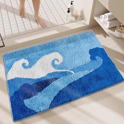 Badezimmermatte Dunkelblaues Meer Duschteppich Weich Bath Mat Saugfähige Duschvorleger rutschfest Badezimmerteppich Waschbar Badteppich Fußmatte Badezimmer Badmatte (40x60cm) von Homeyang