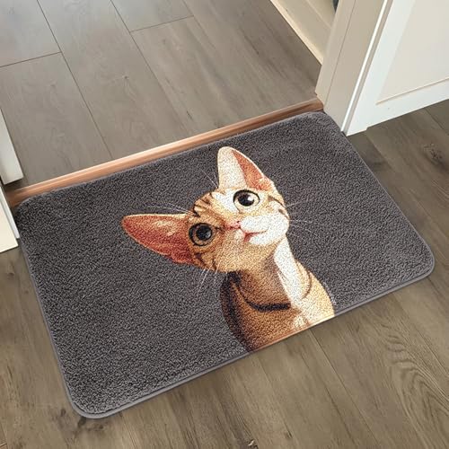 Badezimmermatte Dunkelgraue Katze Duschteppich Weich Bath Mat Saugfähige Duschvorleger rutschfest Badezimmerteppich Waschbar Badteppich Fußmatte Badezimmer Badmatte (40x60cm) von Homeyang