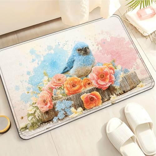 Badezimmermatte Elegante Orange Blumen Duschteppich Weich Bath Mat Saugfähige Duschvorleger rutschfest Badezimmerteppich Waschbar Badteppich Fußmatte Badezimmer Badmatte (50x80cm) von Homeyang