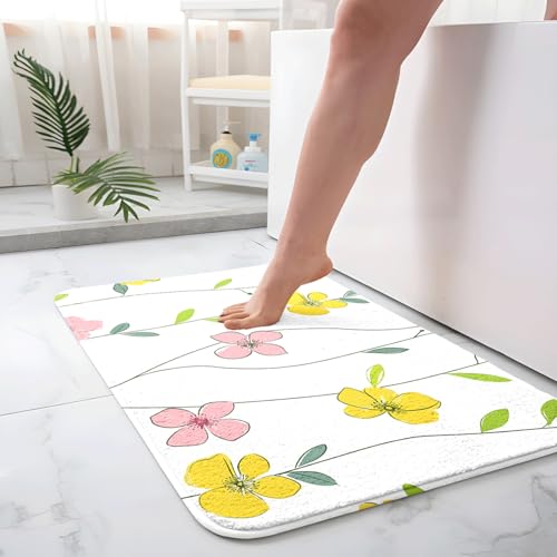 Badezimmermatte Elegantes Rosa Gelb Duschteppich Weich Bath Mat Saugfähige Duschvorleger rutschfest Badezimmerteppich Waschbar Badteppich Fußmatte Badezimmer Badmatte (50x80cm) von Homeyang