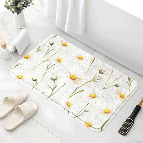 Badezimmermatte Gelb Beige Blumen Duschteppich Weich Bath Mat Saugfähige Duschvorleger rutschfest Badezimmerteppich Waschbar Badteppich Fußmatte Badezimmer Badmatte (40x60cm) von Homeyang