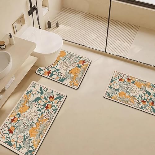 Badezimmermatte Gelb Grün Floral Bad Vorleger Diatomite Bath Mat Wasseraufnahme rutschfeste Badematte Fußmatte Duschvorleger WC Teppich Waschbar Badezimmerteppich (60x90cm) von Homeyang