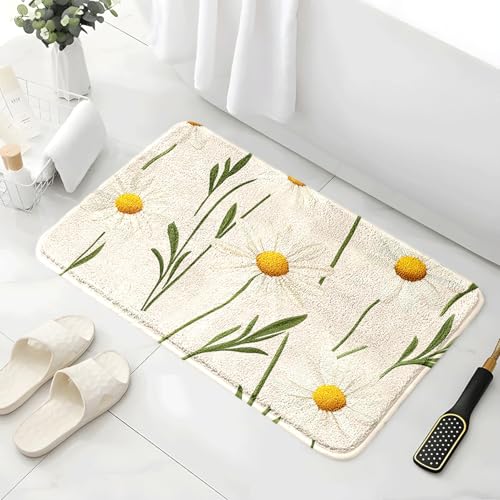 Badezimmermatte Gelbe Blumen Blätter Duschteppich Weich Bath Mat Saugfähige Duschvorleger rutschfest Badezimmerteppich Waschbar Badteppich Fußmatte Badezimmer Badmatte (40x60cm) von Homeyang
