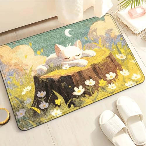 Badezimmermatte Gelbe Katzenblume Duschteppich Weich Bath Mat Saugfähige Duschvorleger rutschfest Badezimmerteppich Waschbar Badteppich Fußmatte Badezimmer Badmatte (50x80cm) von Homeyang
