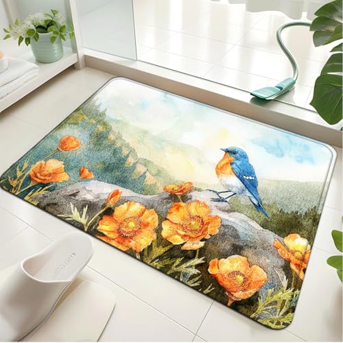 Badezimmermatte Gelbe Steinblume Duschteppich Weich Bath Mat Saugfähige Duschvorleger rutschfest Badezimmerteppich Waschbar Badteppich Fußmatte Badezimmer Badmatte (40x60cm) von Homeyang