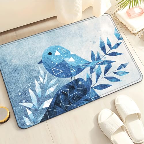 Badezimmermatte Geometrische Blaue Blätter Duschteppich Weich Bath Mat Saugfähige Duschvorleger rutschfest Badezimmerteppich Waschbar Badteppich Fußmatte Badezimmer Badmatte (40x60cm) von Homeyang