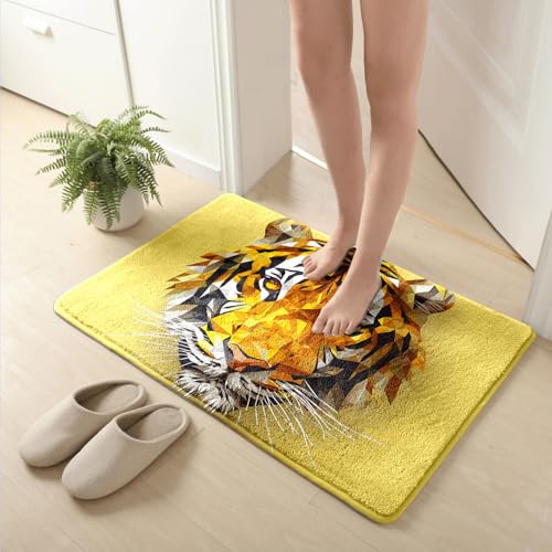 Badezimmermatte Geometrischer Tiger Gelb Duschteppich Weich Bath Mat Saugfähige Duschvorleger rutschfest Badezimmerteppich Waschbar Badteppich Fußmatte Badezimmer Badmatte (50x80cm) von Homeyang
