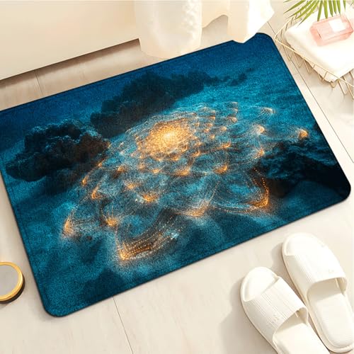 Badezimmermatte Golden Blue Abstract Duschteppich Weich Bath Mat Saugfähige Duschvorleger rutschfest Badezimmerteppich Waschbar Badteppich Fußmatte Badezimmer Badmatte (50x80cm) von Homeyang