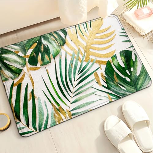 Badezimmermatte Golden Tropical Leaves Duschteppich Weich Bath Mat Saugfähige Duschvorleger rutschfest Badezimmerteppich Waschbar Badteppich Fußmatte Badezimmer Badmatte (40x60cm) von Homeyang