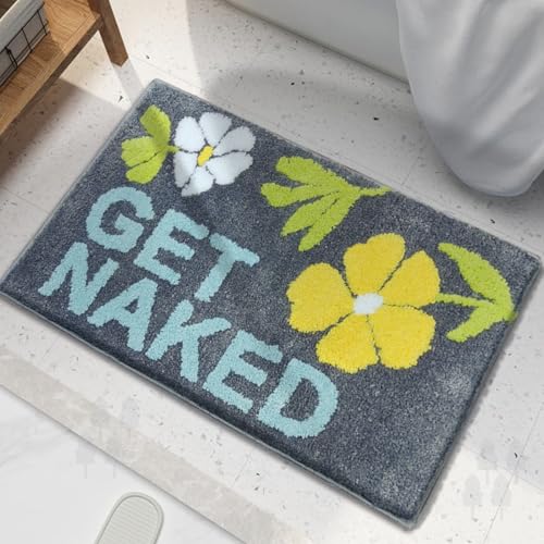 Badezimmermatte Grau Gelbe Blume Duschteppich Weich Bath Mat Saugfähige Duschvorleger rutschfest Badezimmerteppich Waschbar Badteppich Fußmatte Badezimmer Badmatte (40x60cm) von Homeyang