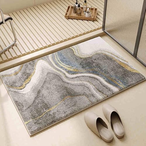 Badezimmermatte Grau Gold Marmor rutschfeste Badematte Saugfähige Bath Mat Weich Flauschig Duschteppich Waschbar Badvorleger Badezimmerteppich Duschvorleger rutschfest (50x80cm) von Homeyang