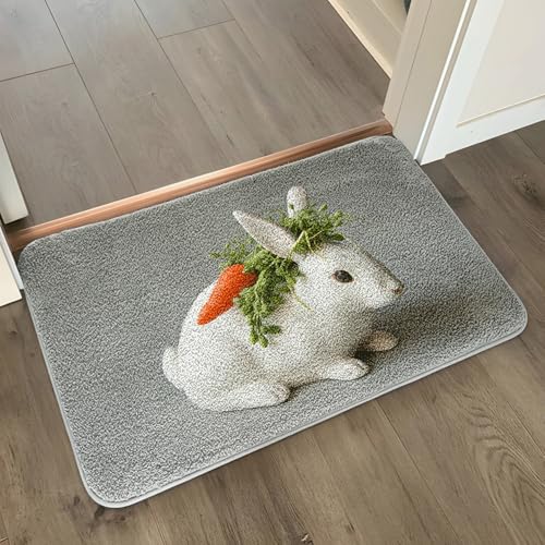 Badezimmermatte Graue Kaninchenkarotte Duschteppich Weich Bath Mat Saugfähige Duschvorleger rutschfest Badezimmerteppich Waschbar Badteppich Fußmatte Badezimmer Badmatte (40x60cm) von Homeyang