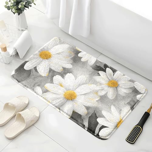 Badezimmermatte Graue Weiße Blume Duschteppich Weich Bath Mat Saugfähige Duschvorleger rutschfest Badezimmerteppich Waschbar Badteppich Fußmatte Badezimmer Badmatte (40x60cm) von Homeyang
