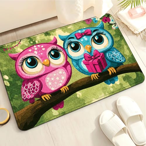 Badezimmermatte Green Tree Owl Duschteppich Weich Bath Mat Saugfähige Duschvorleger rutschfest Badezimmerteppich Waschbar Badteppich Fußmatte Badezimmer Badmatte (50x80cm) von Homeyang