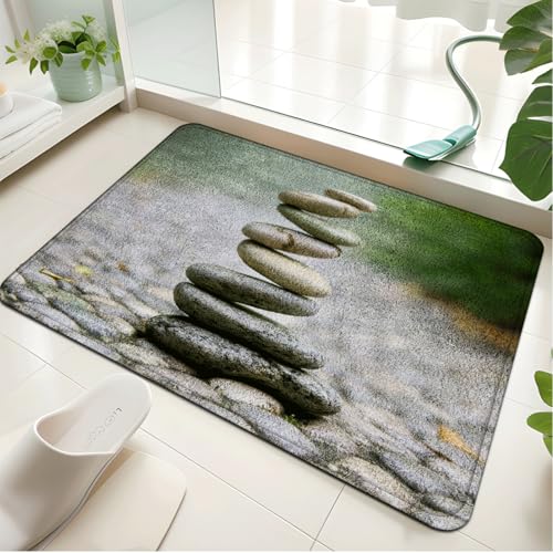 Badezimmermatte Grey Green Pebbles Duschteppich Weich Bath Mat Saugfähige Duschvorleger rutschfest Badezimmerteppich Waschbar Badteppich Fußmatte Badezimmer Badmatte (50x80cm) von Homeyang