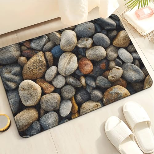 Badezimmermatte Grey Yellow Stone Duschteppich Weich Bath Mat Saugfähige Duschvorleger rutschfest Badezimmerteppich Waschbar Badteppich Fußmatte Badezimmer Badmatte (50x80cm) von Homeyang