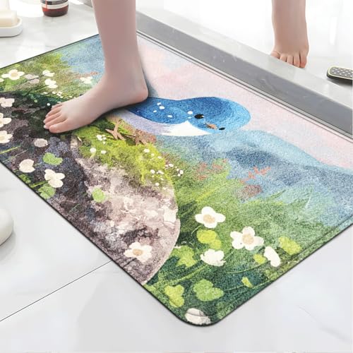 Badezimmermatte Grün Blau Süß Duschteppich Weich Bath Mat Saugfähige Duschvorleger rutschfest Badezimmerteppich Waschbar Badteppich Fußmatte Badezimmer Badmatte (40x60cm) von Homeyang