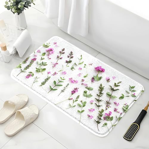 Badezimmermatte Grüne Rosa Pflanzen Duschteppich Weich Bath Mat Saugfähige Duschvorleger rutschfest Badezimmerteppich Waschbar Badteppich Fußmatte Badezimmer Badmatte (50x80cm) von Homeyang