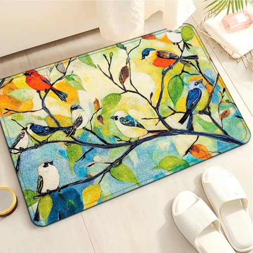 Badezimmermatte Grüner Gelber Vogel Duschteppich Weich Bath Mat Saugfähige Duschvorleger rutschfest Badezimmerteppich Waschbar Badteppich Fußmatte Badezimmer Badmatte (50x80cm) von Homeyang