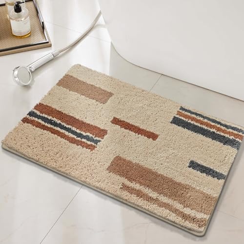 Badezimmermatte Hellbraune Geometrie Duschteppich Weich Bath Mat Saugfähige Duschvorleger rutschfest Badezimmerteppich Waschbar Badteppich Fußmatte Badezimmer Badmatte (50x80cm) von Homeyang
