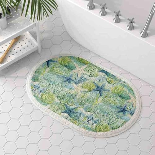 Badezimmermatte Korallengrüner Fischstern Duschteppich Weich Bath Mat Saugfähige Duschvorleger rutschfest Badezimmerteppich Waschbar Badteppich Fußmatte Badezimmer Badmatte (50x80cm) von Homeyang