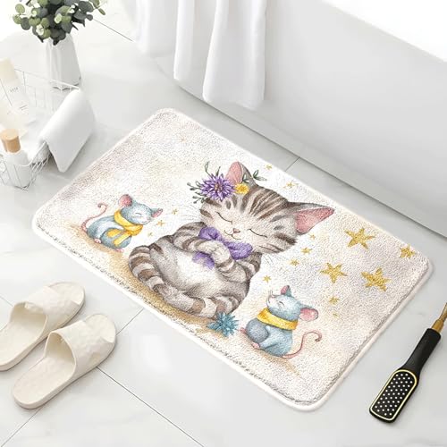 Badezimmermatte Lila Blumenstern Duschteppich Weich Bath Mat Saugfähige Duschvorleger rutschfest Badezimmerteppich Waschbar Badteppich Fußmatte Badezimmer Badmatte (40x60cm) von Homeyang