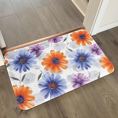 Badezimmermatte Lila Orange Blumen Duschteppich Weich Bath Mat Saugfähige Duschvorleger rutschfest Badezimmerteppich Waschbar Badteppich Fußmatte Badezimmer Badmatte (50x80cm) von Homeyang