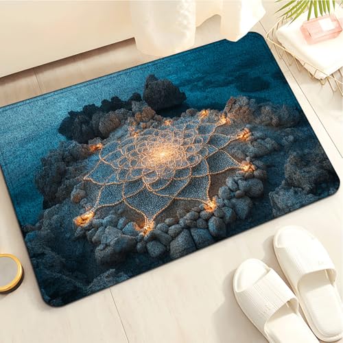 Badezimmermatte Mandala Blue Orange Duschteppich Weich Bath Mat Saugfähige Duschvorleger rutschfest Badezimmerteppich Waschbar Badteppich Fußmatte Badezimmer Badmatte (40x60cm) von Homeyang