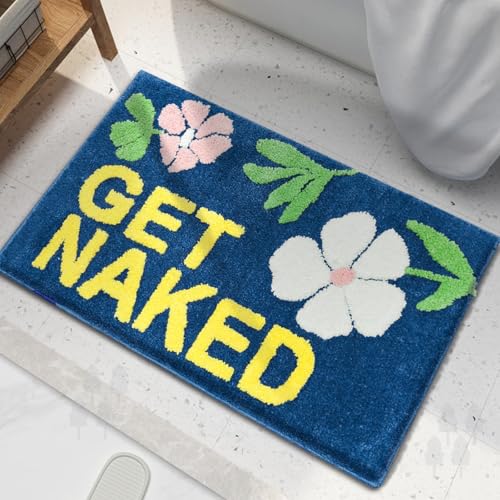 Badezimmermatte Marineblaue Blume Duschteppich Weich Bath Mat Saugfähige Duschvorleger rutschfest Badezimmerteppich Waschbar Badteppich Fußmatte Badezimmer Badmatte (50x80cm) von Homeyang
